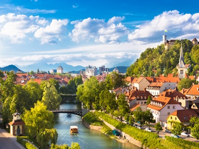 Panorama of Ljubljana, Slovenia, Europe. Cityscape of the Slovenian capital Ljubljana.