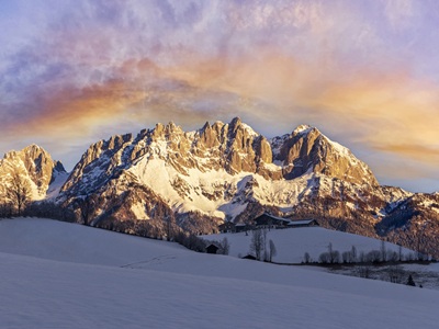 Sunrise at Idyllic alpine scenery, Wilder Kaiser, Austria, Tirol - Kaiser Mountains, XXXL Panorama Austria, Ellmau, Europe, Kitzbühel, North Tyrol
